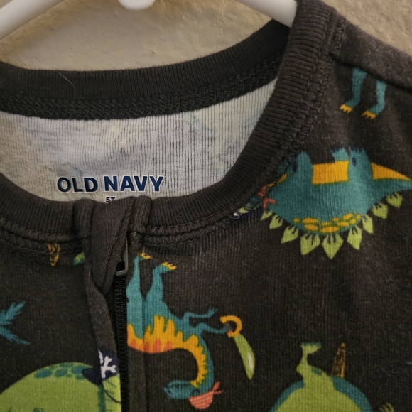 Old Navy Kids Footie Pajama with Dinosaur Print - Black, Green, Orange - Picture 3 of 6